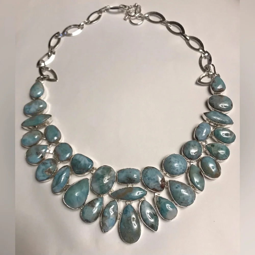 Larimar Stamped 925 Sterling Silver Necklace